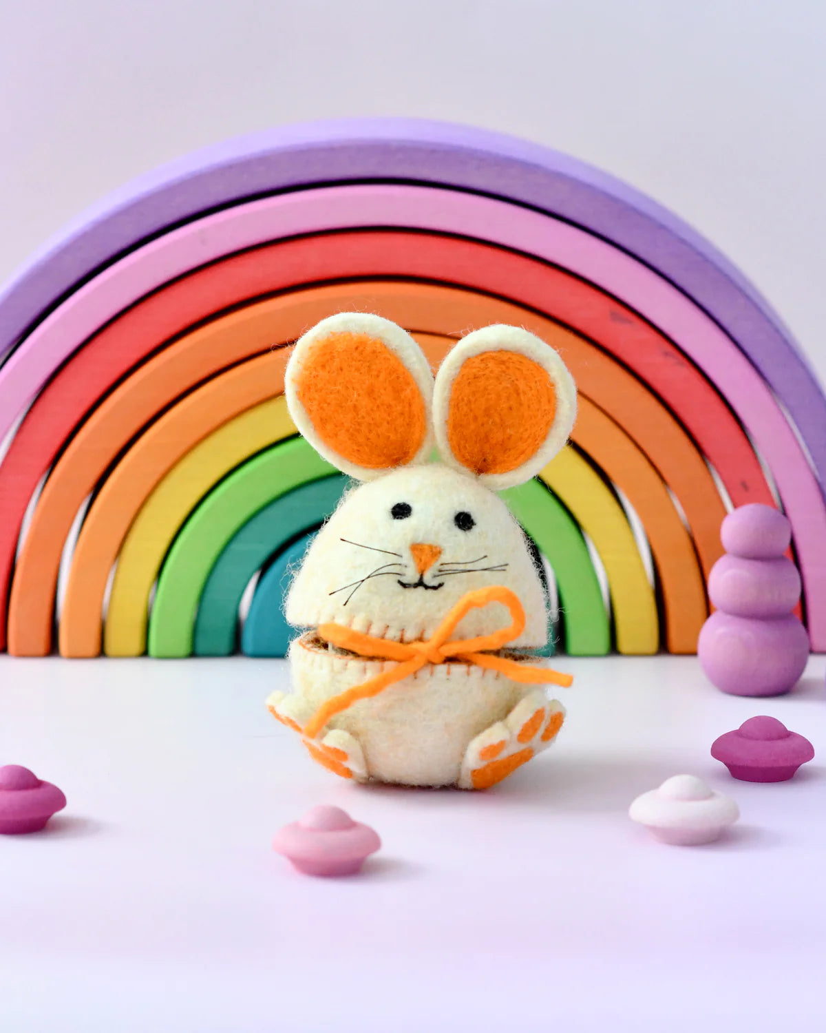 Pre-Order Felt Egg Cover, Hopping Bunny with Orange Ears (Ships in late February)