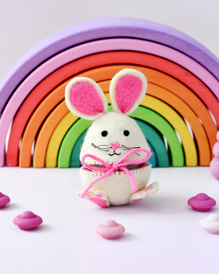 Sale Felt Egg Cover, Hopping Bunny with Pink Ears
