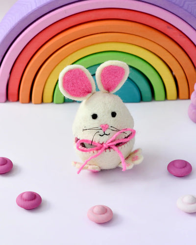 Pre-Order Felt Egg Cover, Hopping Bunny with Pink Ears (Ships in late February)