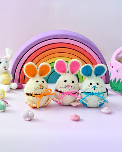 Pre-Order Felt Egg Cover, Hopping Bunny with Pink Ears (Ships in late February)