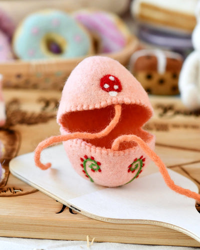 Pre-Order Felt Egg Cover, Peach with Mushroom Motif (Ships in mid-February)