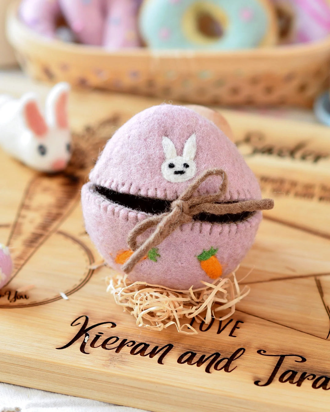 Sale Felt Egg Cover, Pink with Bunny Motif