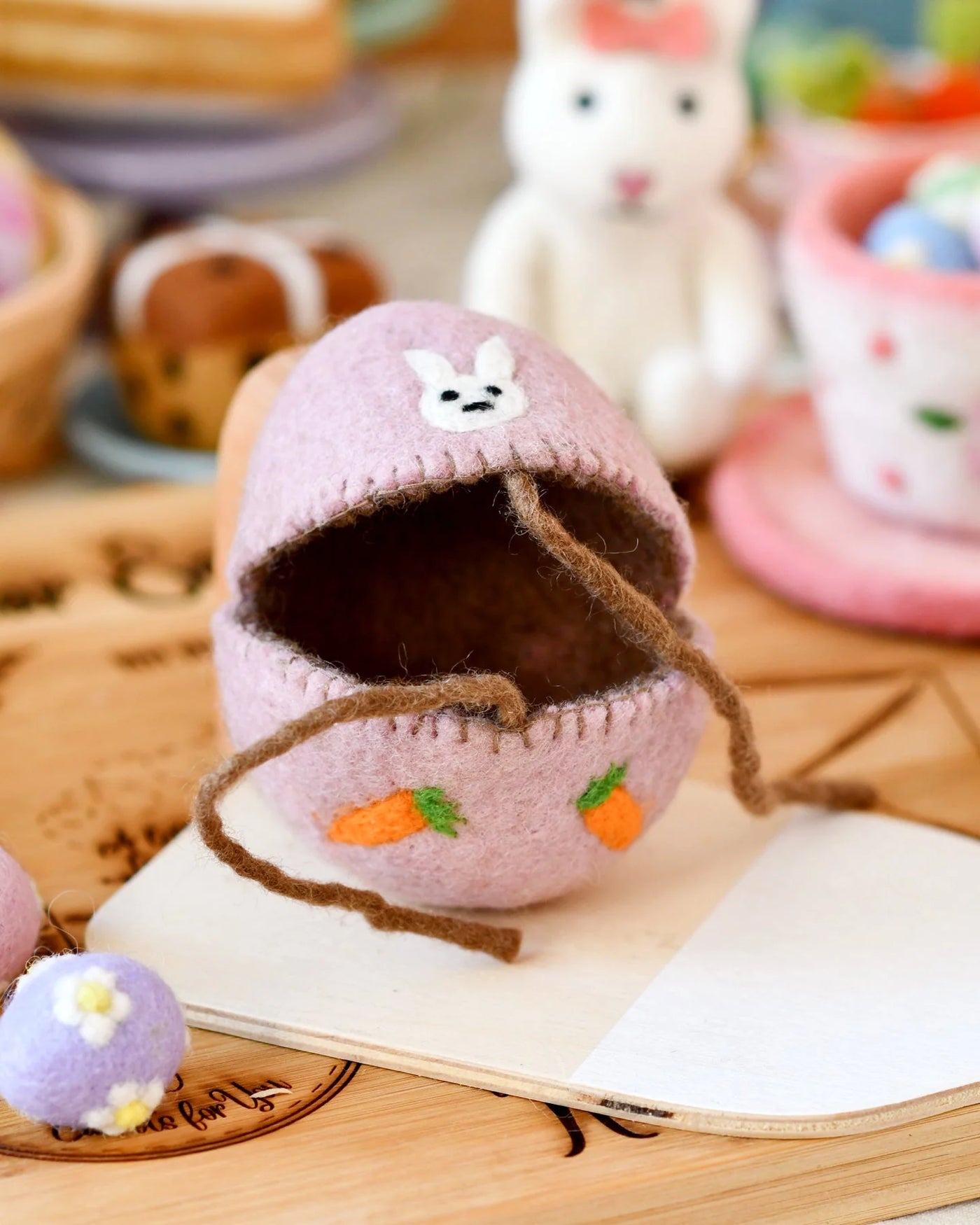 Pre-Order Felt Egg Cover, Pink with Bunny Motif (Ships in mid-February)