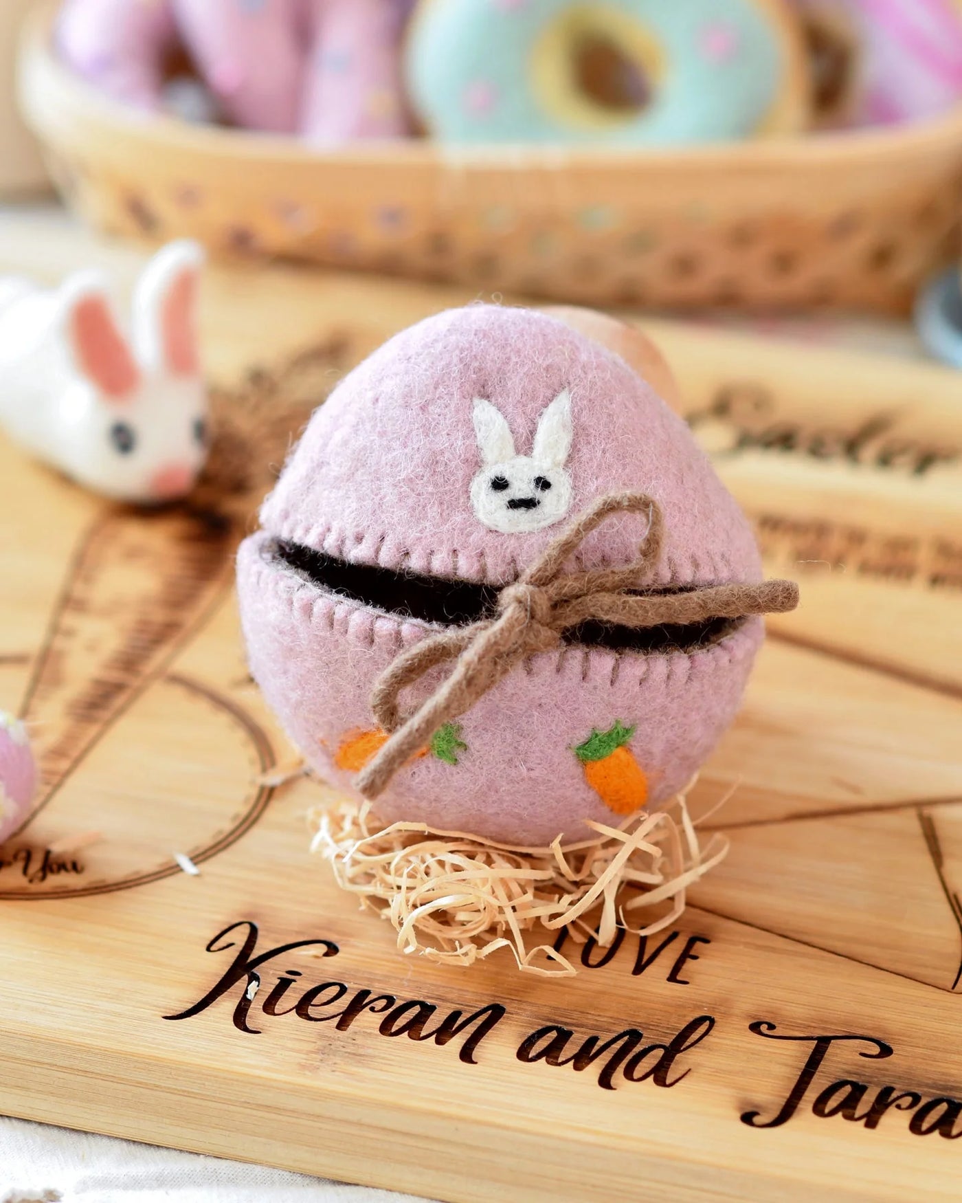 Pre-Order Felt Egg Cover, Pink with Bunny Motif (Ships in mid-February)