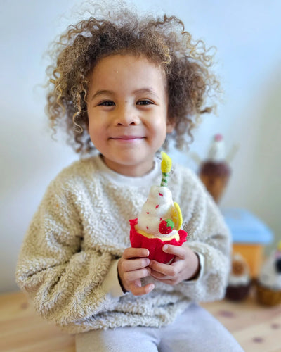 Felt Giant Strawberry Cupcake with Candle