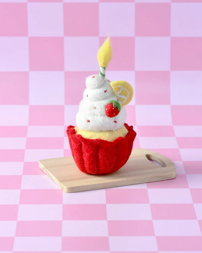 Felt Giant Strawberry Cupcake with Candle