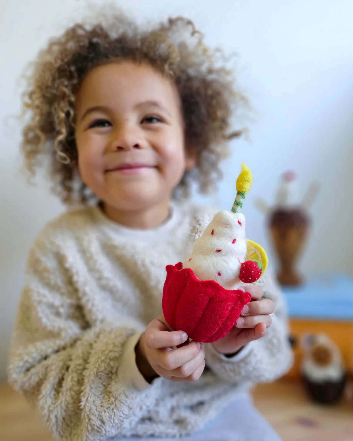 Felt Giant Strawberry Cupcake with Candle