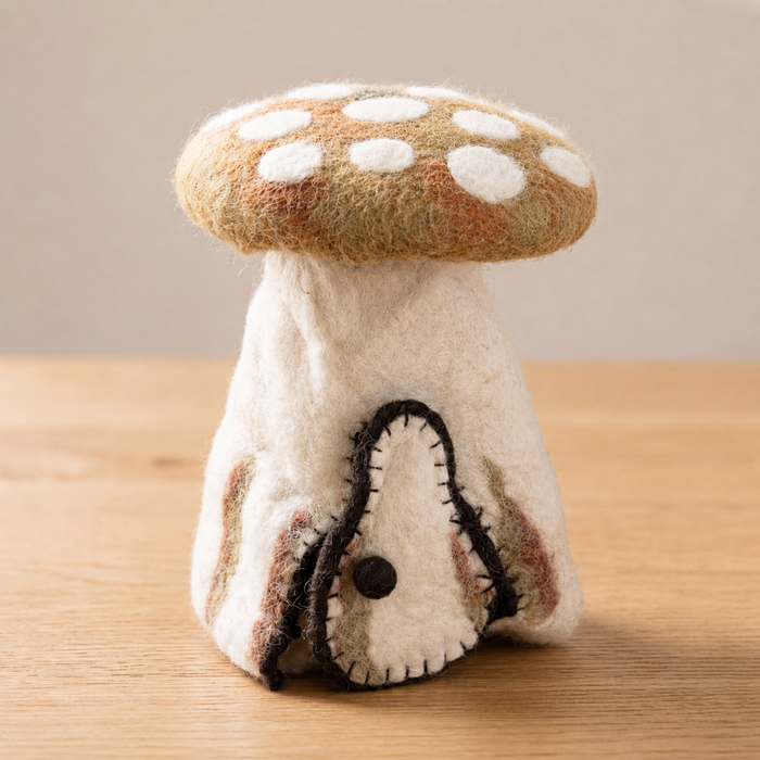 Brown felt mushroom hideaway house for small-world and fairy-village play