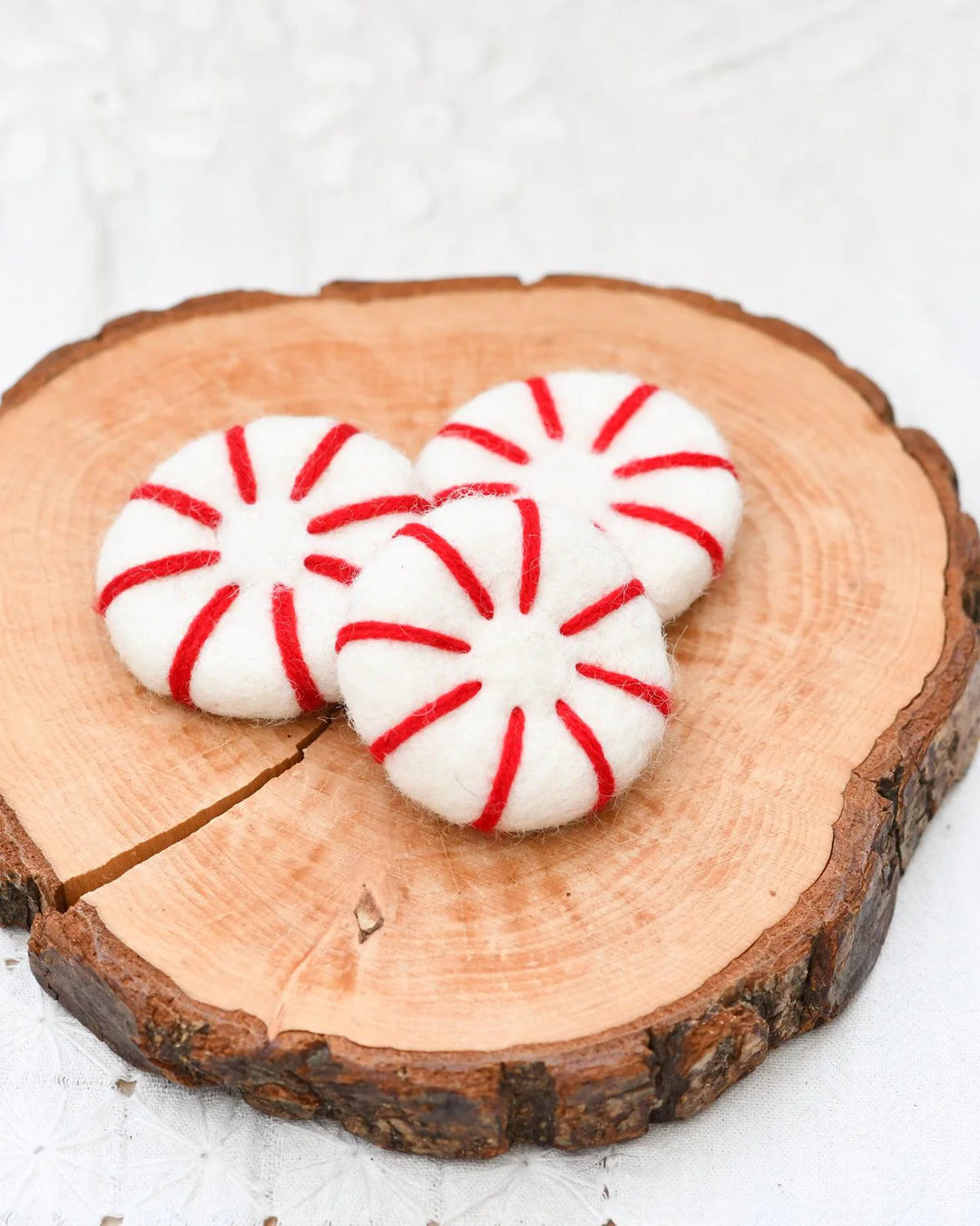 Sale Felt Peppermint Candy Lollies (Red and White), Set of 3