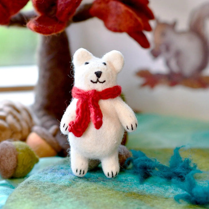 Felt Polar Bear with Red Scarf Toy