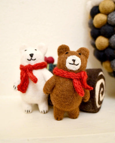 Pre-Order Felt Brown Bear with Red Scarf Toy (Ships in November)