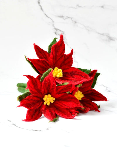 Felt Red Poinsettia Flowers (Set of 3 stems)