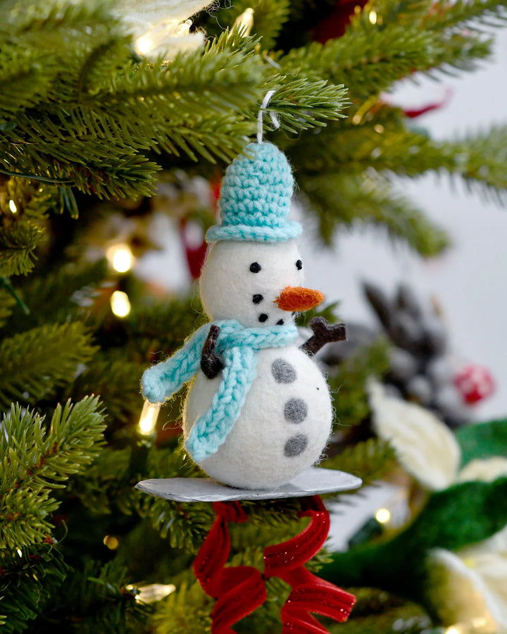Sale Felt Snowman on Snowboard Ornament
