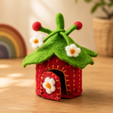 Felt strawberry leaf tiny home for fairy-village small-world play · view 1