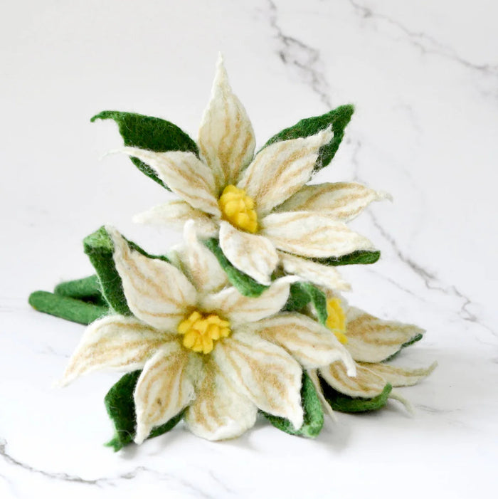 Felt White Poinsettia Flowers (Set of 3 stems)