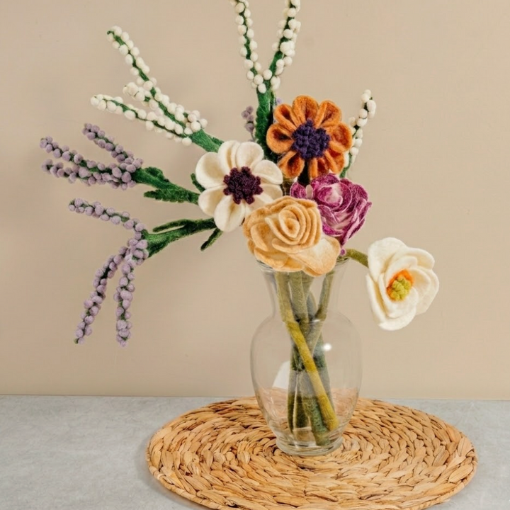 Felt Anemone, Cream &amp; Deep Plum