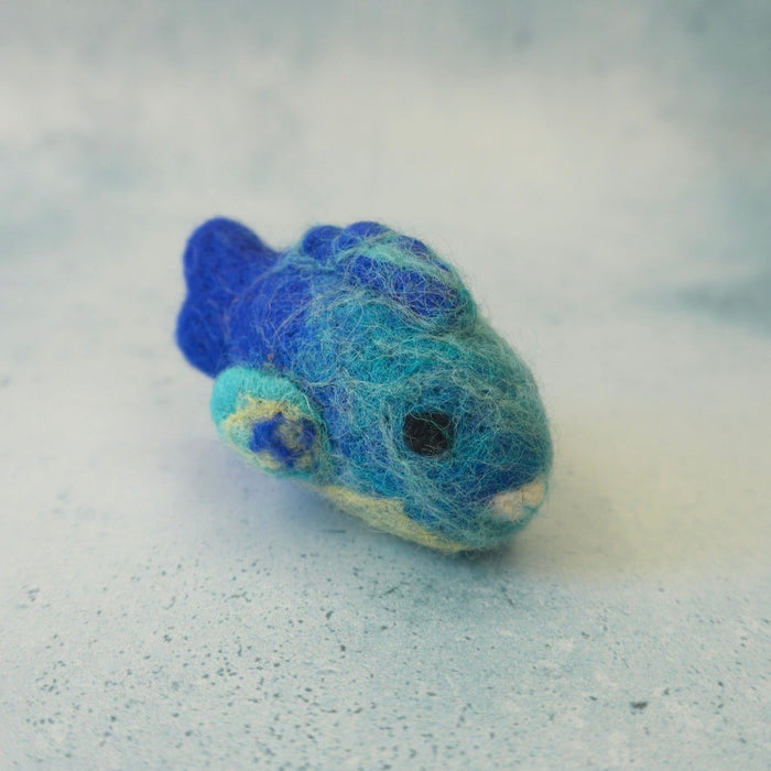 Felt Blue Parrot Fish, Little Brood hand-felted wool felt fish, a reef creature for small-world ocean play.