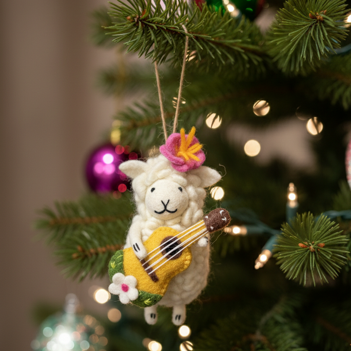 Felt Hula Sheep Ornament with Ukulele