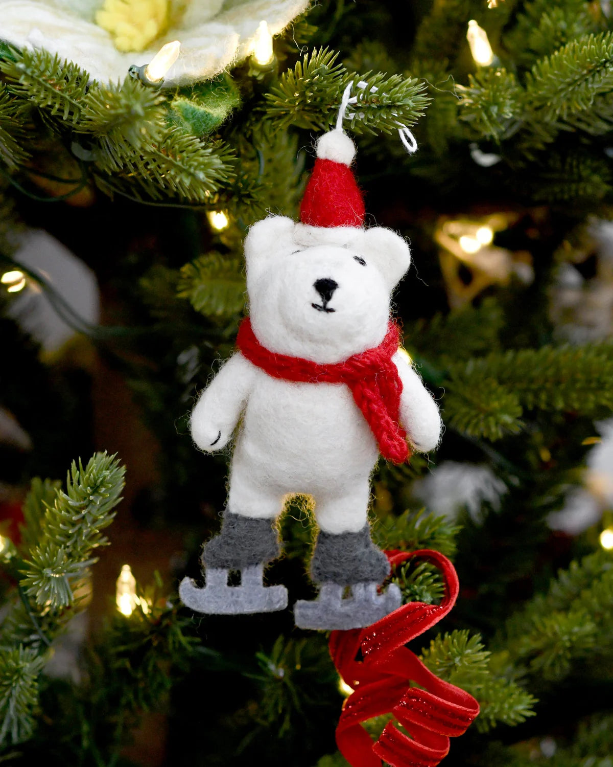 Felt Polar Bear with Ice Skates Ornament