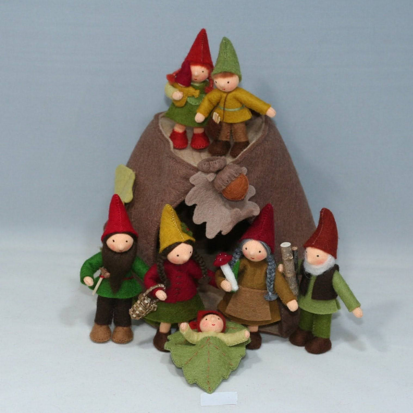 Sale Forest Gnome Family (3.5") with Oak Tree Stump House | Light Skin Tone | Set of 7 Dolls