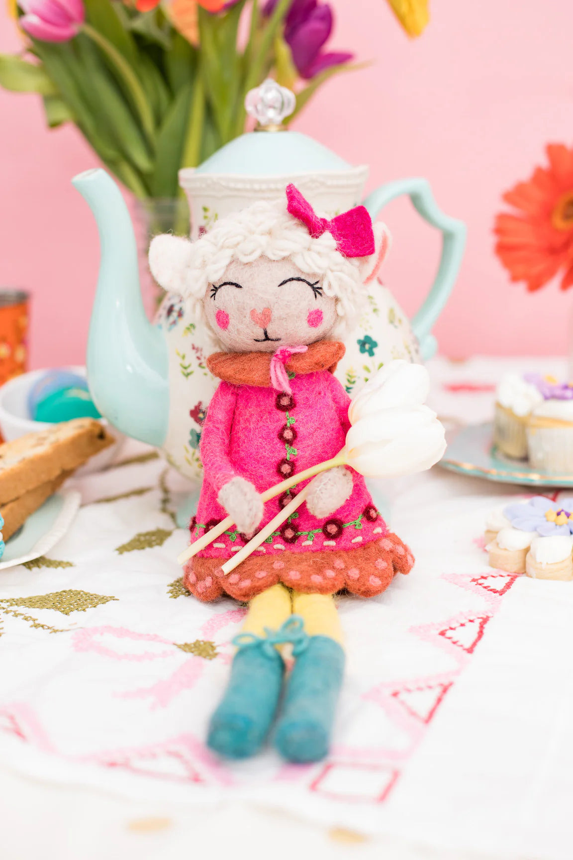 French Knot Lulu the Lamb Felt Doll