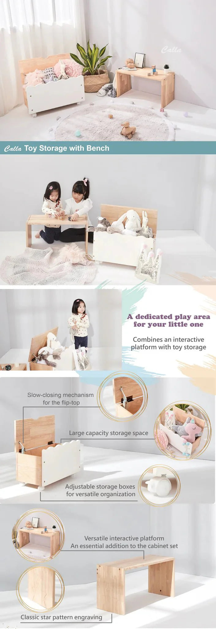 Calla Lid Toy Storage Cabinet - 2-in-1 Storage Box &amp; Bench