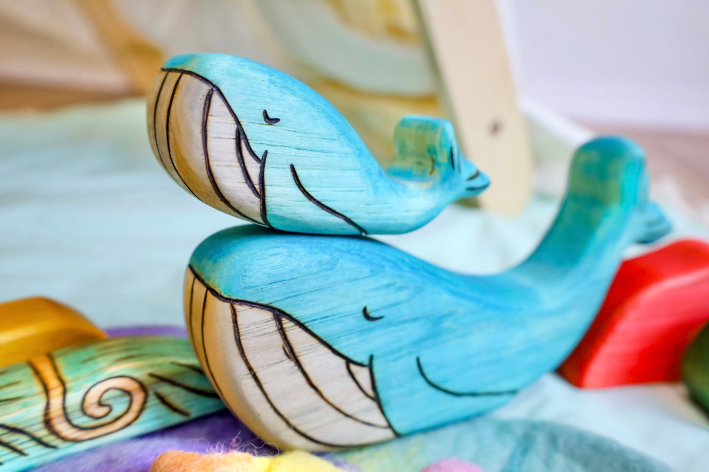 Wooden Blue Whale Toy- Mom Or Baby Whale