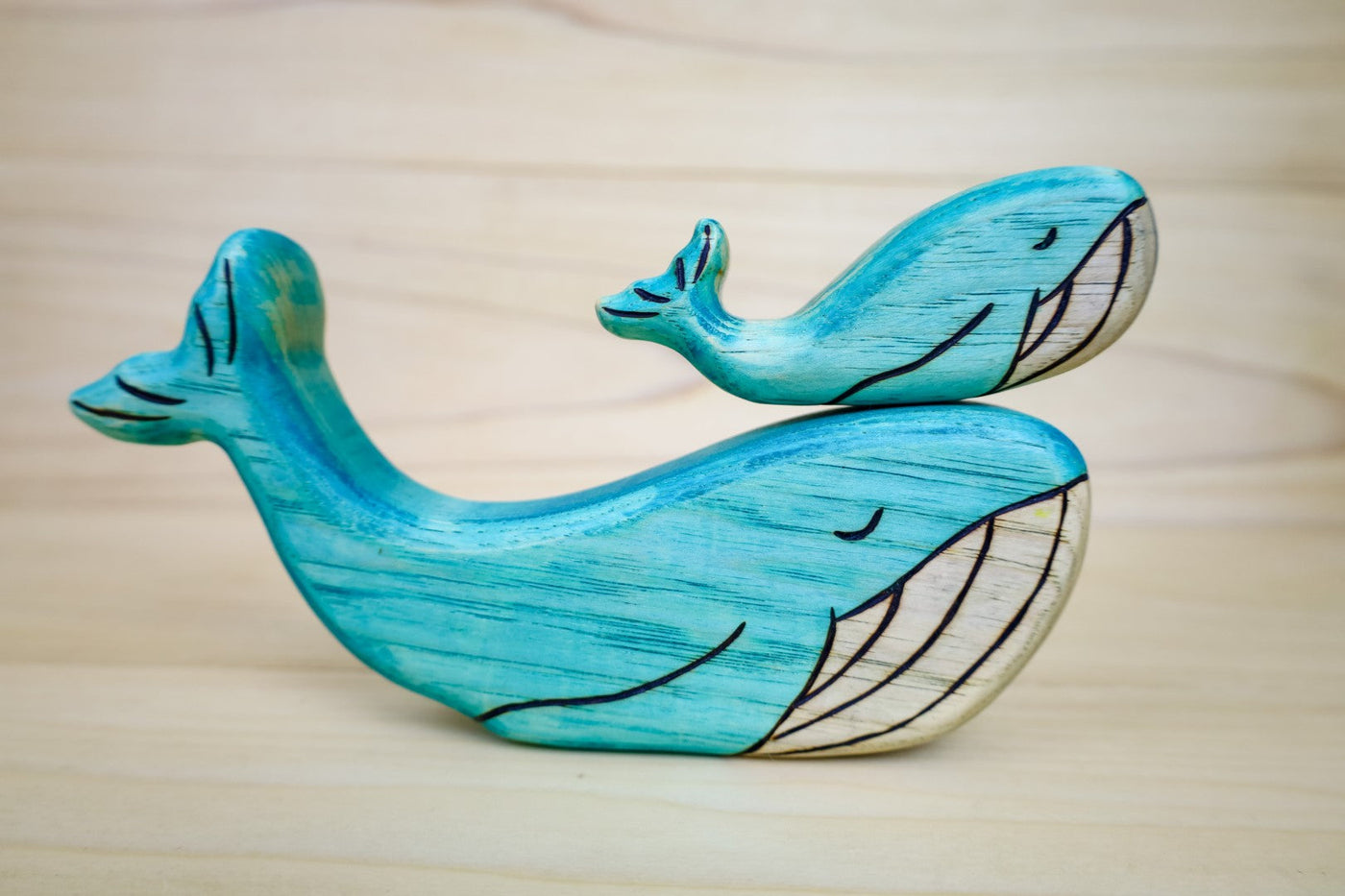 Wooden Blue Whale Toy- Mom Or Baby Whale