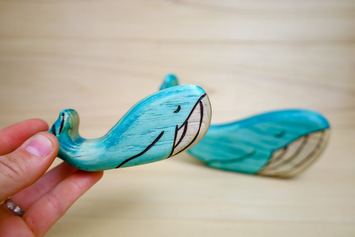 Wooden Blue Whale Toy- Mom Or Baby Whale