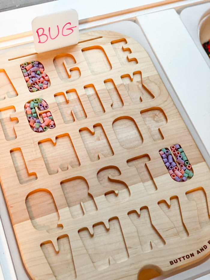 Button and Bug wooden resin letter sensory play insert