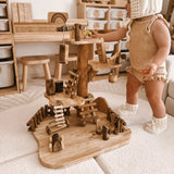 Q Toys Adventure Tree House, multi level natural branch treehouse with ladders, swing and wooden car · view 5