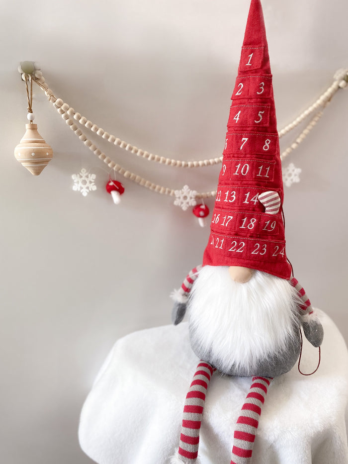 Mon Ami plush gnome shelf sitter advent calendar with a candy cane
