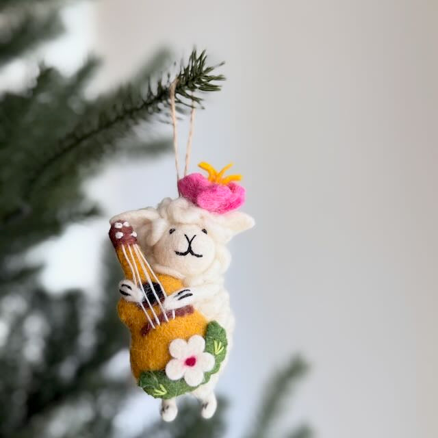 Felt Hula Sheep Ornament with Ukulele