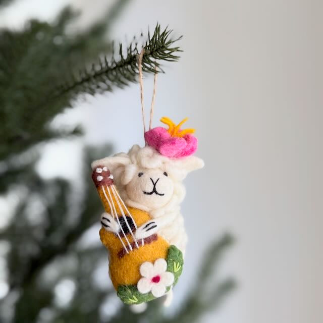 Felt Hula Sheep Ornament with Ukulele