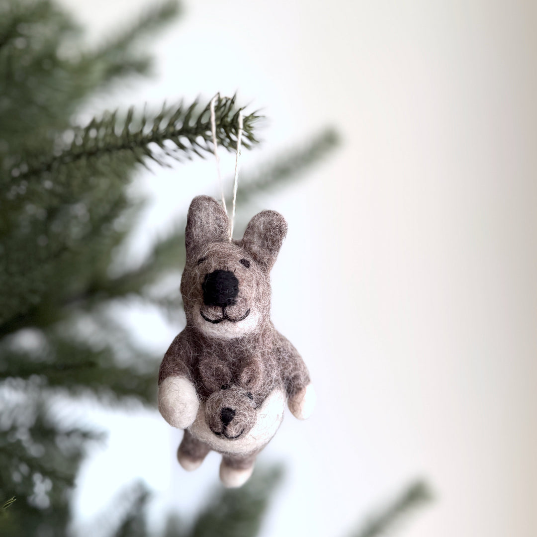 Felt Kangaroo with Baby Ornament