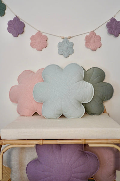 Linen "Light Pink Lily" Flower Pillow