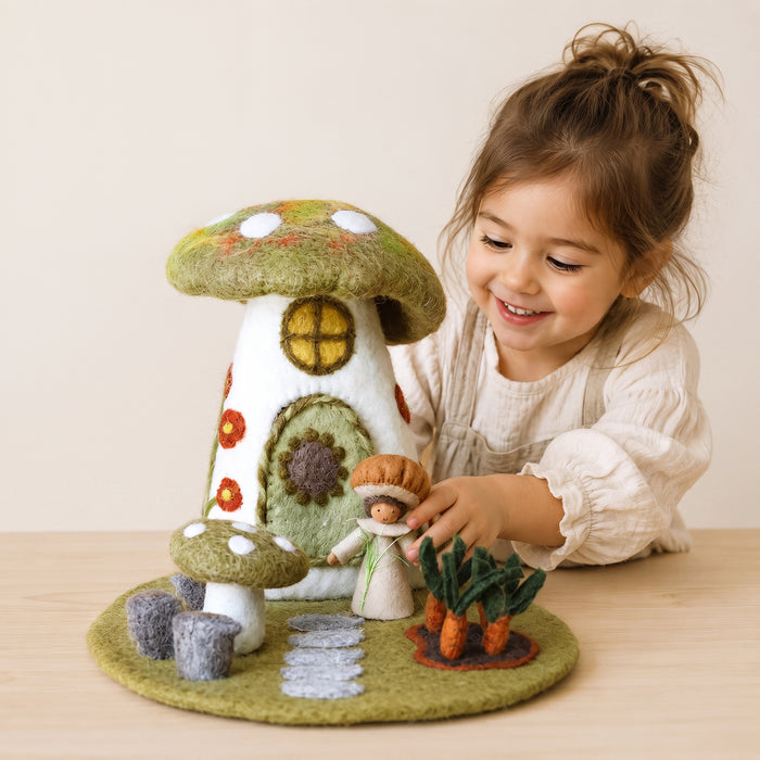 Mushroom House with Carrot Garden Mat