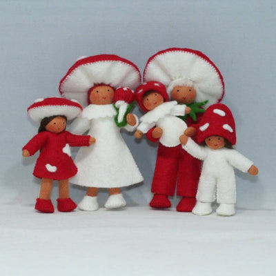 Sale Red Mushroom Family (3.5")  | Medium Skin Tone | Set of 5 Dolls