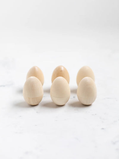 Natural Hollow Wooden Eggs, Set of 6