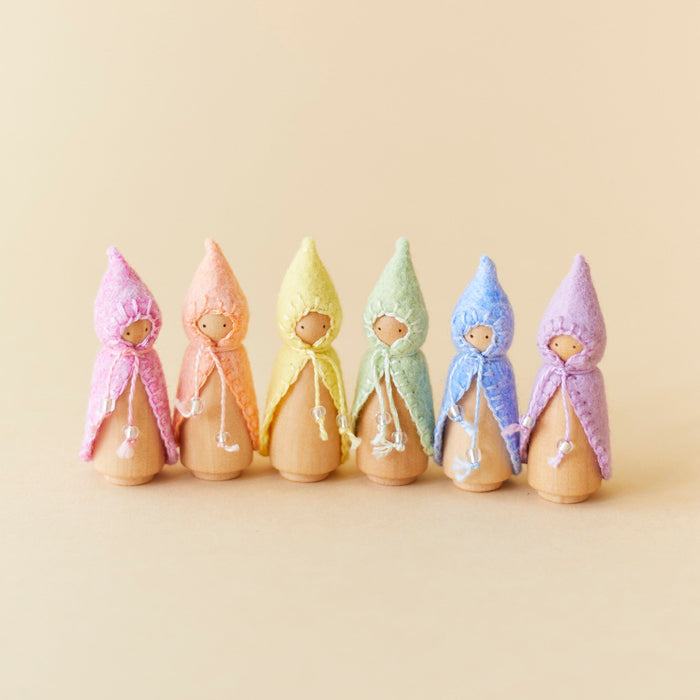 Mini Pastel Rainbow Wooden Gnome Set