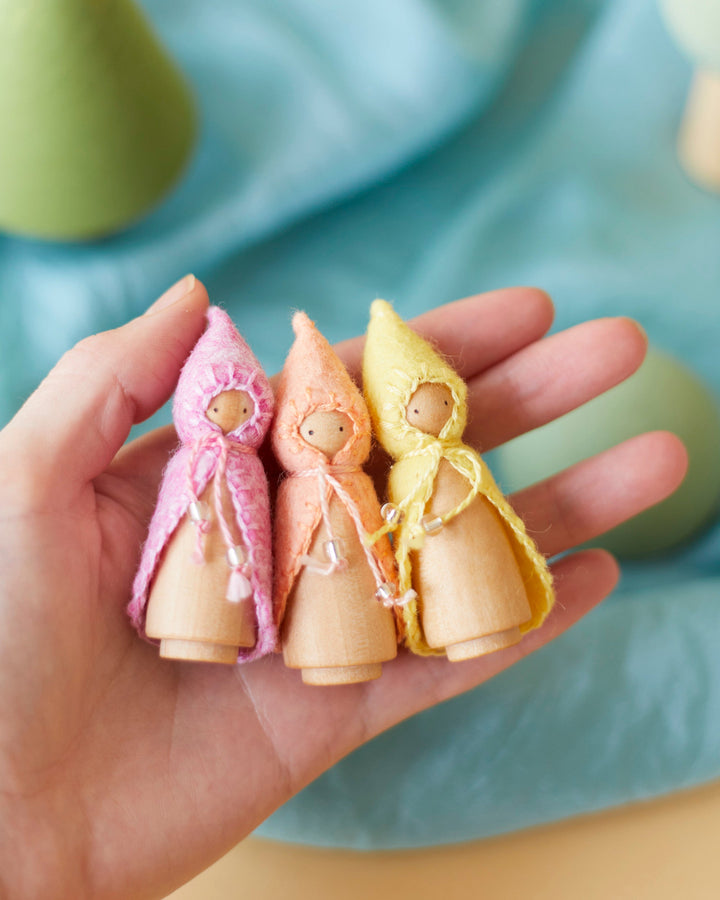 Mini Pastel Orange Wooden Gnome