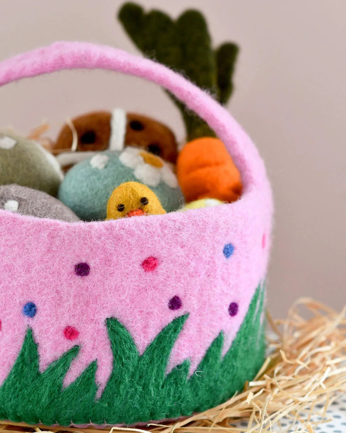 Felt Pink Basket with Colorful Dots