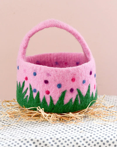 Felt Pink Basket with Colorful Dots