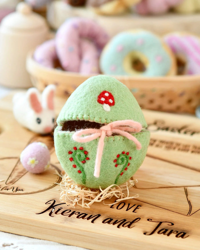 Sale Felt Egg Cover, Mint Green with Mushroom Motif