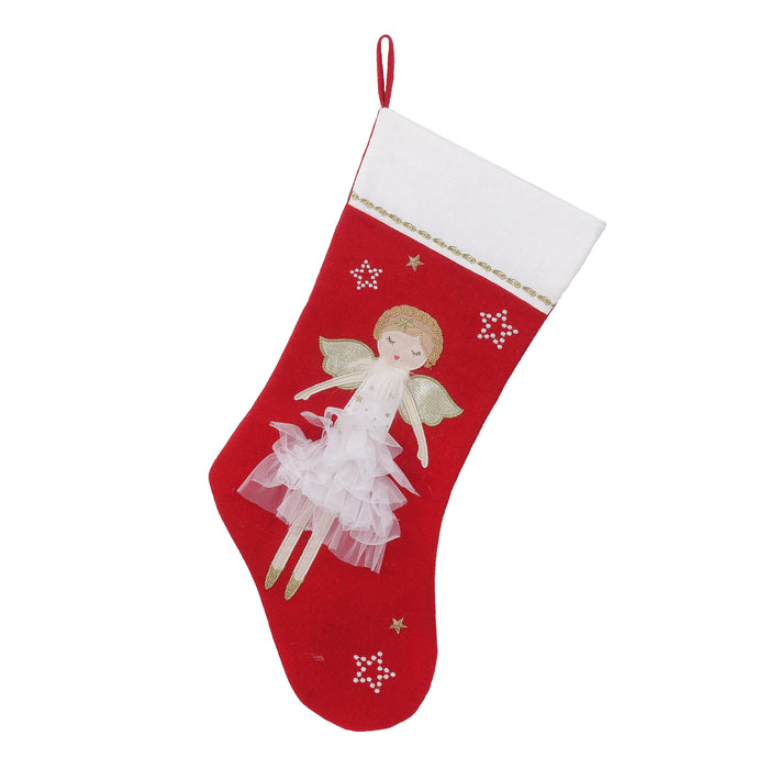 Mon Ami Celestial Angel red Christmas stocking