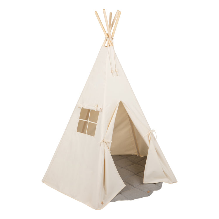 “Beige” Teepee and "Grey Linen" Round Mat Set