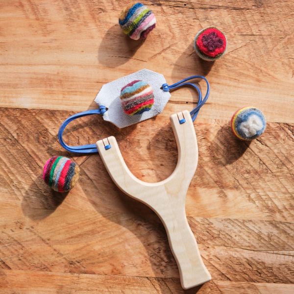 Wooden Slingshot and Ball Set