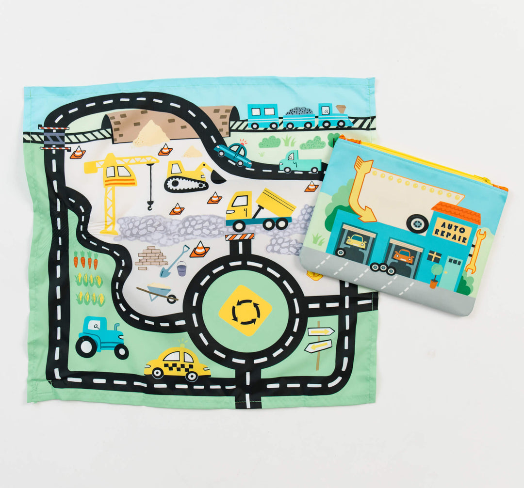 Toy Car Mat &amp; Pouch: All-in-one Travel Entertainment!
