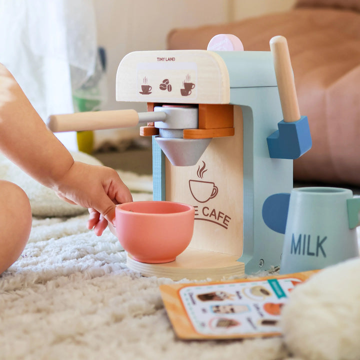 Tiny Land® Play Kitchen Accessories – Children’s Coffee Maker: Wooden Kids Play Coffee Maker Set