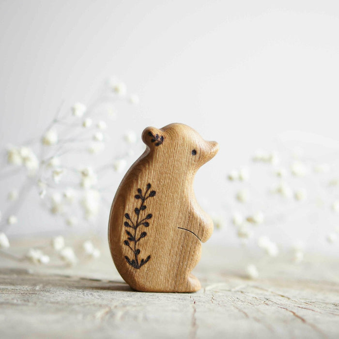 Wooden Baby Bear, Standing, a natural wood animal toy by Tiny Fox Hole, cut and finished by hand from solid wood